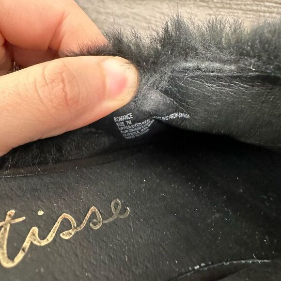 Matisse romance black shearling fur pointed toe slide sandals 7 - Picture 5 of 5